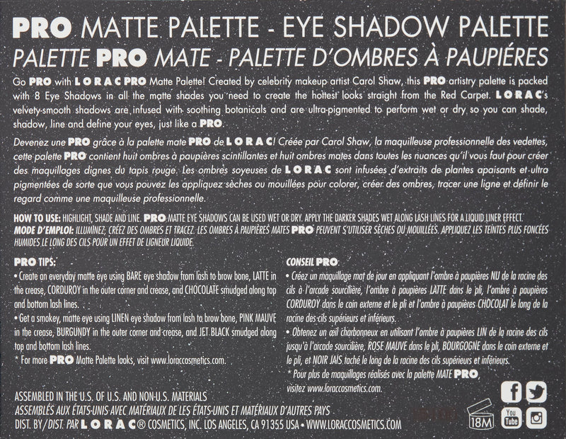LORAC PRO Matte Eye Shadow Palette - BeesActive Australia
