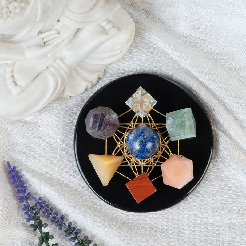 Crocon Mix Seven Chakra 7Pcs platonic solids crystal geometry set, Platonic Solids Sacred Geometric stones for Meditation Reiki Balancing Healing Chakra Stone Cleansing Spiritual Good Luck (15-20 mm) #03 Mix Chakra Set of 7 - BeesActive Australia