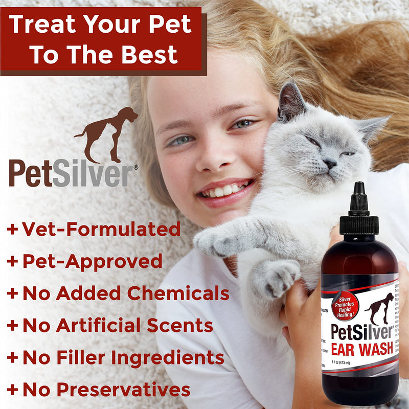PetSilver Ear Wash Drops with Chelated Silver, Made in USA, Natural Ear Solution, Odorless Formula, Easy to Apply 8 oz - BeesActive Australia