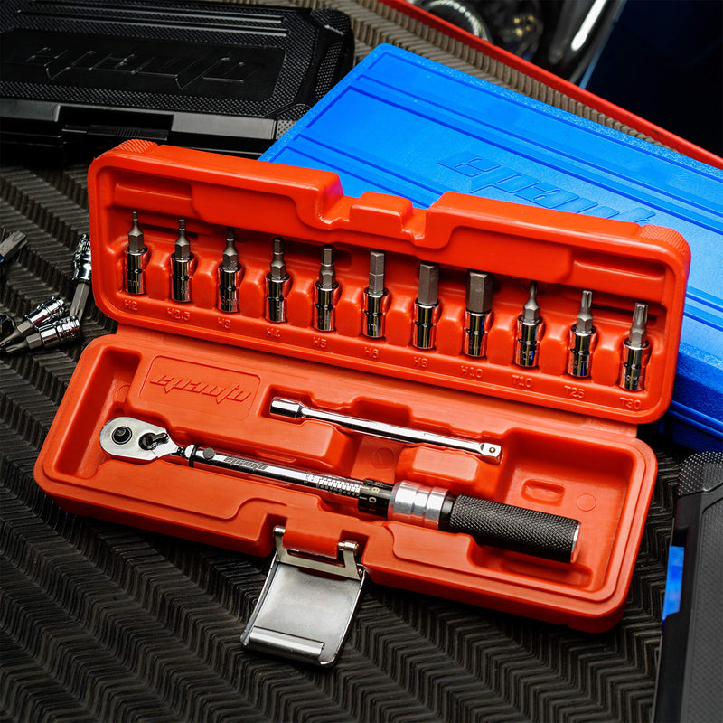 EPAuto Bike Tool 1/4 Inch Drive Click Torque Wrench Set (2 to 20 Nm), Hex/Torx Bit Socket Extension Bar Bicycle Maintenance Kit - BeesActive Australia