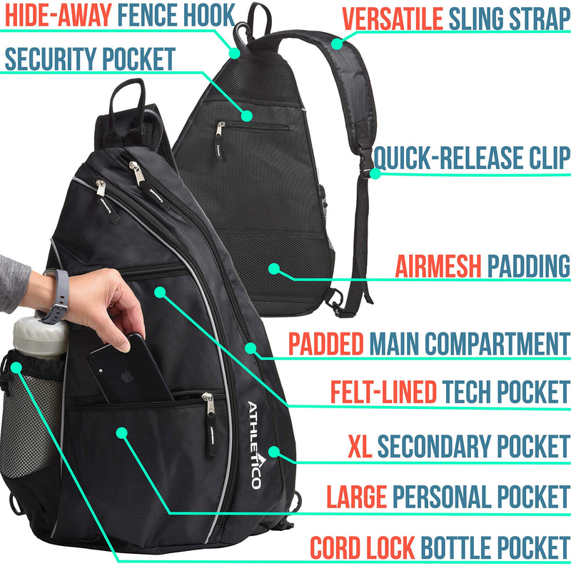 Athletico Sling Bag - Crossbody Backpack for Pickleball, Tennis, Racketball, and Travel for Men and Women (Black) - BeesActive Australia