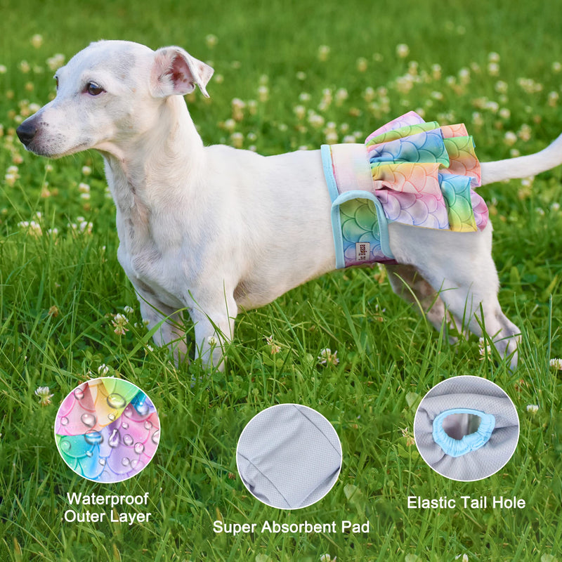 Fuz Bigaza Dog Diapers Female (3 Pack), Reusable Pet Diapers for Female Dogs, Washable Dog Panties Diaper Skirt for Dogs in Heat, Period, Incontinence, or Excitable Urination Mermaid Small (Pack of 3) - BeesActive Australia