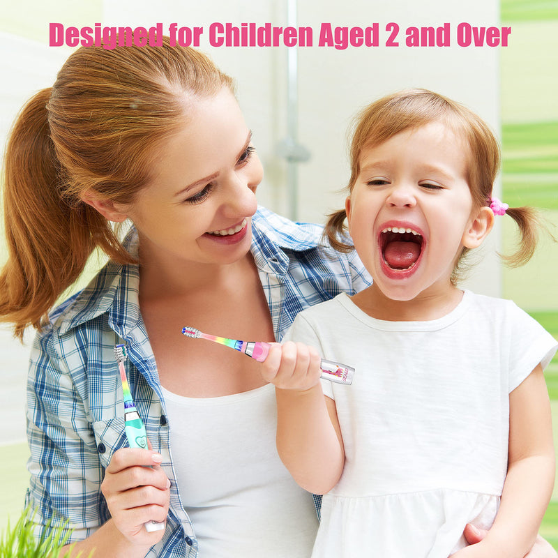 Dada-Tech Kids Electric Toothbrush, Sonic Childrens Battery Powered Soft Tooth Brush with Timer for Junior Boys and Girls Ages 2+, Rainbow Flashing LED Light, Waterproof, 3 Brush Heads (Pink) Pink - BeesActive Australia