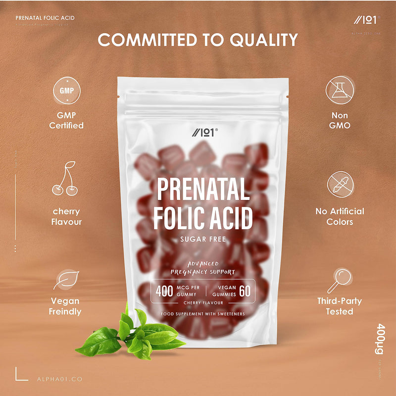 Prenatal Folic Acid Gummies 400mcg | Sugar Free Chewable | 2 Months Supply | Vegan & Gluten Free | Pregnancy Care � Prenatal Health & Maternal Tissue Growth During Pregnancy | Made by ALPHA01� - BeesActive Australia