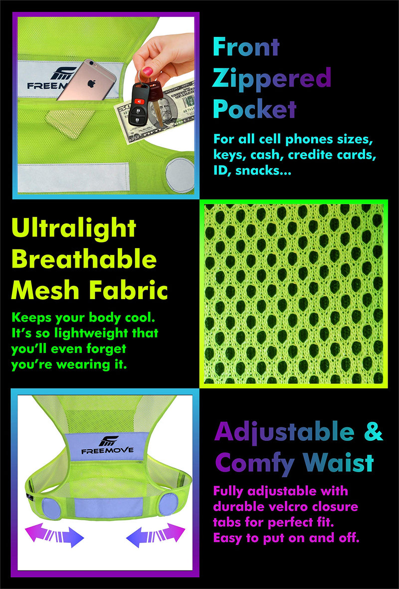 FREEMOVE Reflective Vest Running Gear + 2 Bands & Bag / Ultralight & Comfy Safety Vests for Running, Walking, Cycling Medium - BeesActive Australia