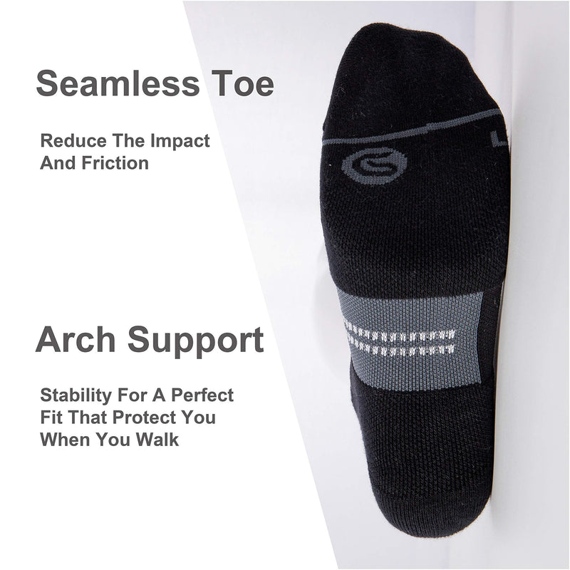 6 Pack Men's Running Ankle Socks with Cushion, Low Cut Athletic Tab Sport Socks Black + Grey Large - BeesActive Australia