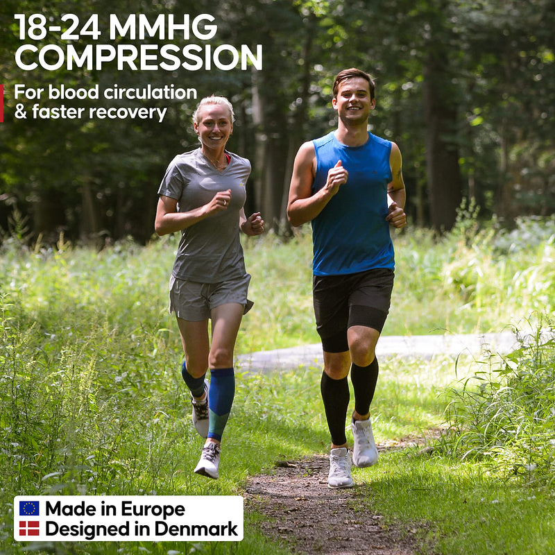 DANISH ENDURANCE Graduated Calf Compression Sleeves 21-26mmHg for Men & Women, Performance Running, Cycling, Sports Solid Black 1 Pair Medium - BeesActive Australia