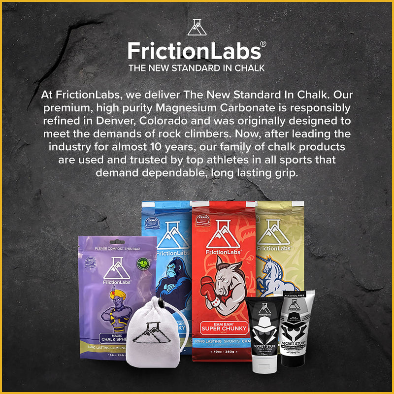 FrictionLabs Magic Chalk Ball 2.2 oz - Premium Chalk for Rock Climbing, Weight Lifting, Gymnastics Bowling Crossfit - Mess Free Gym Chalk with Refillable Sock - No Fillers or Artificial Drying Agents Chalk White - BeesActive Australia