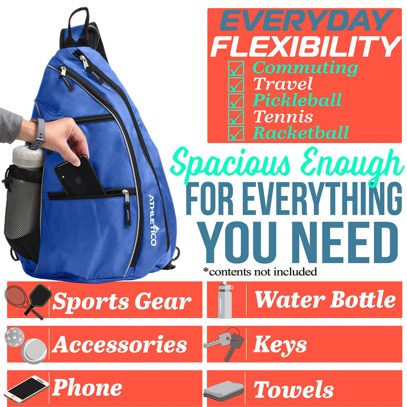 Athletico Sling Bag - Crossbody Backpack for Pickleball, Tennis, Racketball, and Travel for Men and Women Blue - BeesActive Australia