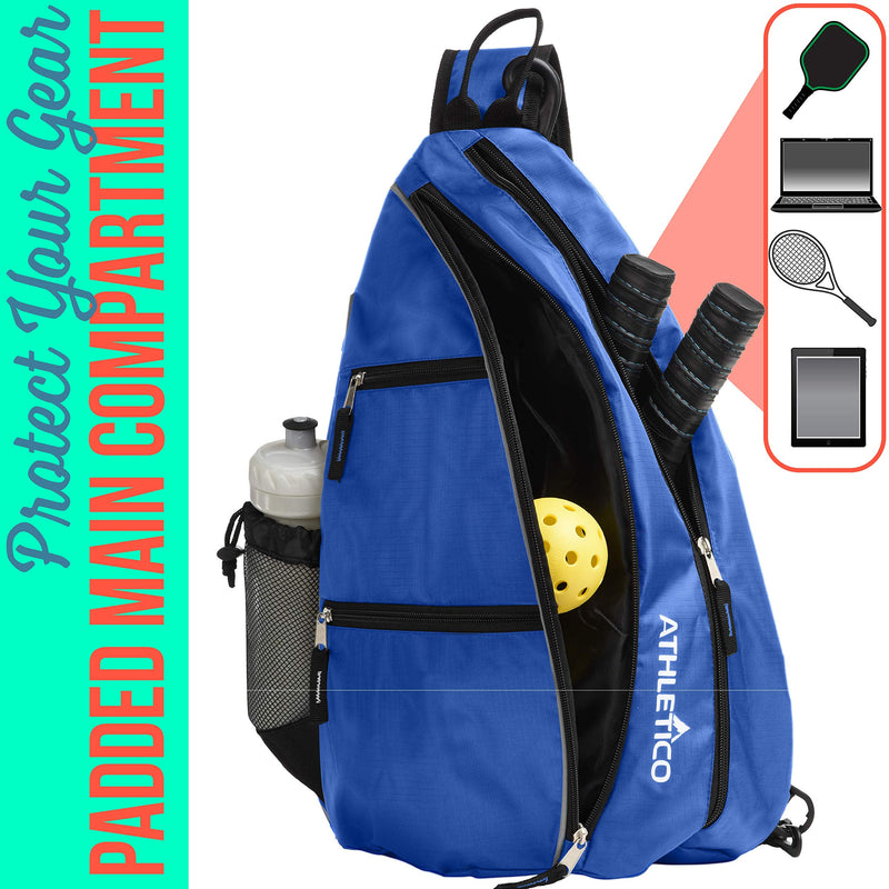 Athletico Sling Bag - Crossbody Backpack for Pickleball, Tennis, Racketball, and Travel for Men and Women Blue - BeesActive Australia