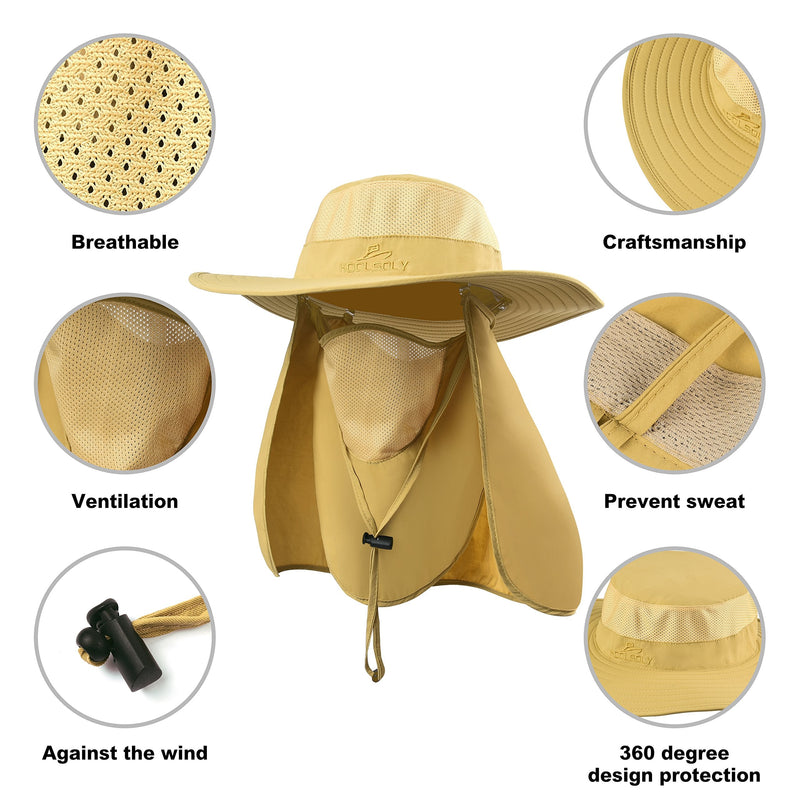 KOOLSOLY Fishing Hat,Sun Cap with UPF 50+ Sun Protection and Neck Flap,for Man and Women Khaki - BeesActive Australia