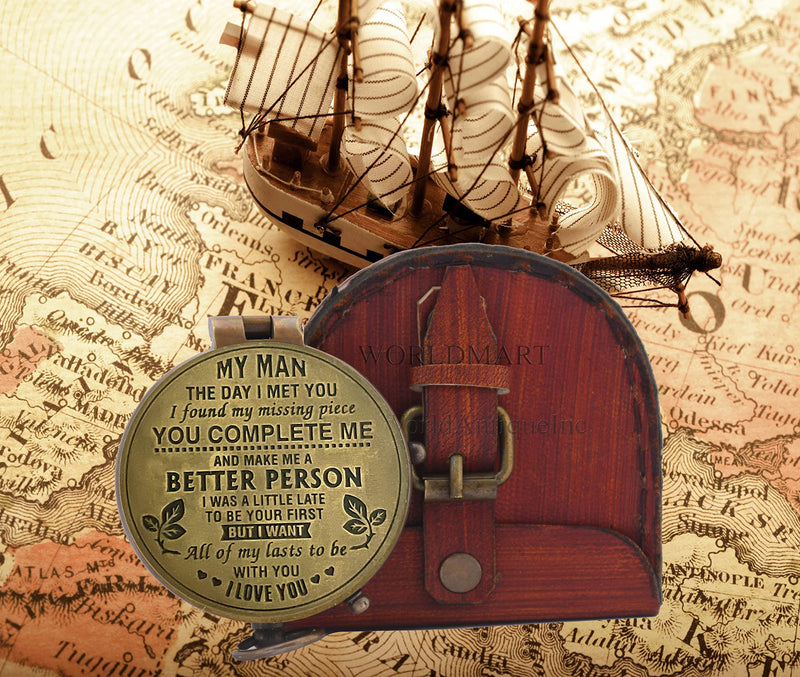 WORLDMART Compass, Gift for Husband, Anniversary, Wedding Gift for Him, Long Distance Boyfriend Gift, Fiance Gift I Miss You Long Distance Relationship Gift for Army Boyfriend Gift My Man - BeesActive Australia