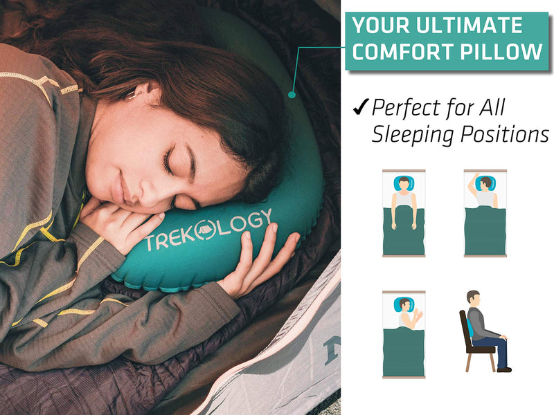 Trekology Ultralight Inflatable Camping Travel Pillow - ALUFT 2.0 Compressible, Compact, Comfortable, Ergonomic Inflating Pillows for Neck & Lumbar Support While Camp, Hiking, Backpacking Black - BeesActive Australia