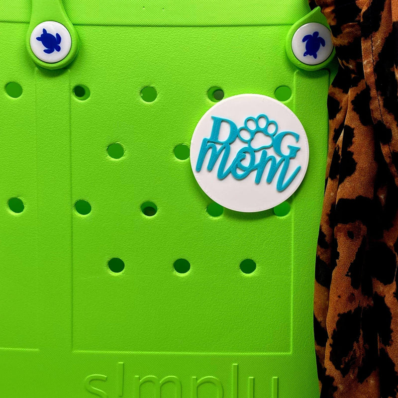 BOGLETS - Dog Mom Charm - Decorative Charm Accessories Compatible with Bogg Bags, Simply Southern and other Tote Bags. - (Teal and White) - BeesActive Australia