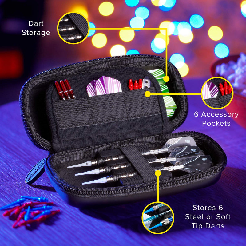Casemaster Sentry Dart Case Slim EVA Shell for Steel and Soft Tip Darts, Hold 6 Darts and Features Built-in Storage for Flights, Tips and Shafts - BeesActive Australia