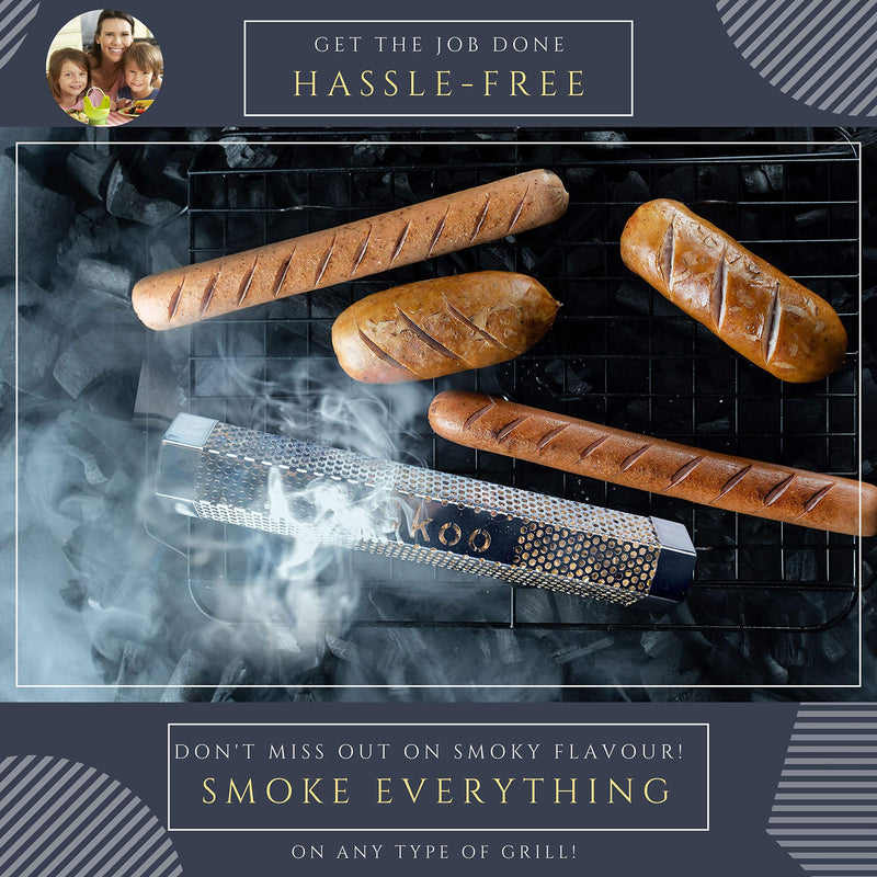 [AUSTRALIA] - Skoo Pellet Smoker - BBQ Hexagonal Smoking Tube + Brush + Hook + Free EBook + Digital User Guide - 5 Hours of Billowing Smoke - For Electric, Gas, Charcoal Grills or Smokers 