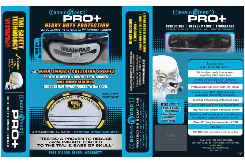 Brain Pad Pro+Plus Double Laminated Strap/Strapless Combo in one Adult Mouthguard Black - BeesActive Australia