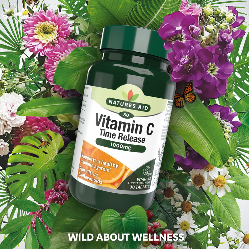 Natures Aid Vitamin C, Time Release 30 Tablets, 1000 mg (with Citrus Bioflavonoids, Slow Release, for the Normal Function of the Immune System, Vegan Society Approved, Made in the UK) Vitamin C Time Release 1000 mg, 30 Tablets - BeesActive Australia
