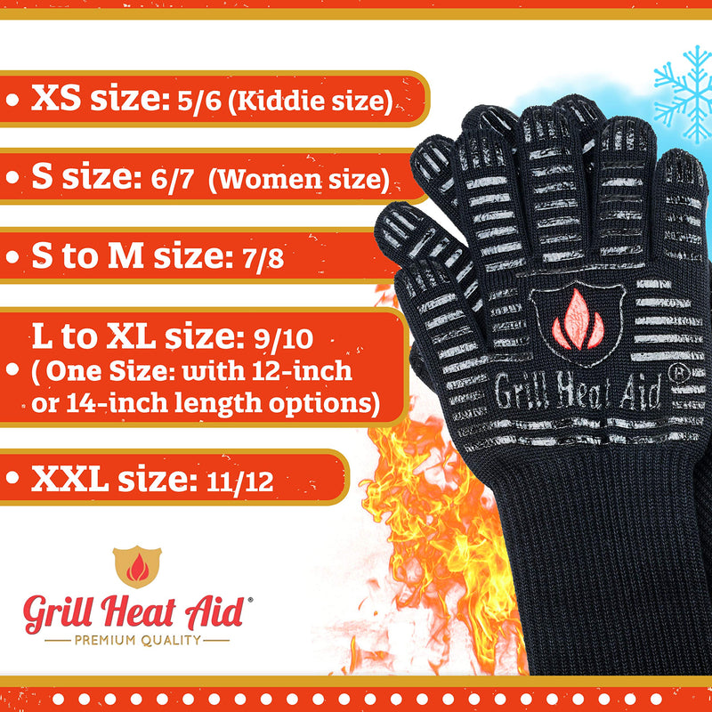 GRILL HEAT AID BBQ Gloves Heat Resistant 1,472℉ Extreme. Dexterity in Kitchen to Handle Cooking Hot Food in Oven, Cast Iron, Pizza, Baking, Barbecue, Smoker & Camping. Fireproof Use for Men & Women One Size Full Black - BeesActive Australia