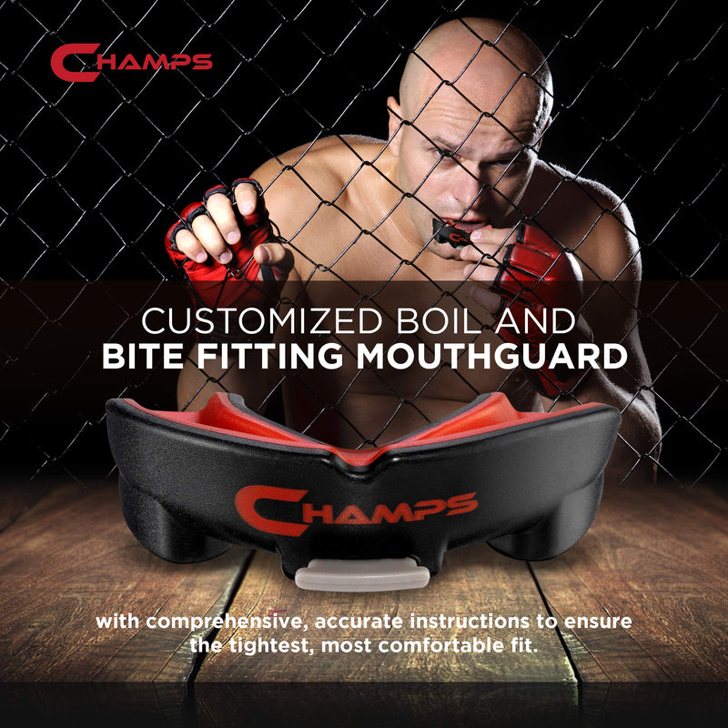 Champs Breathable Mouthguard for Boxing, Jiu Jitsu, MMA, Muay Thai, Sports, and Wrestling. Easy Fit Boxing Mouthguard Super Tough MMA Mouthguard. Combat Sports Mouthpiece (Black, Ages 9 and Below) Black - BeesActive Australia
