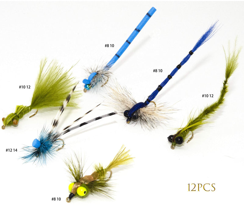 Outdoor Planet Favorite Fly Fishing Flies Assortment | Dry, Wet, Nymphs, Streamers, Wooly Buggers, Hopper, Caddis | Trout, Steelhead, Bass Fishing Lure Set 12 Effective Dragonfly and Damsel - BeesActive Australia