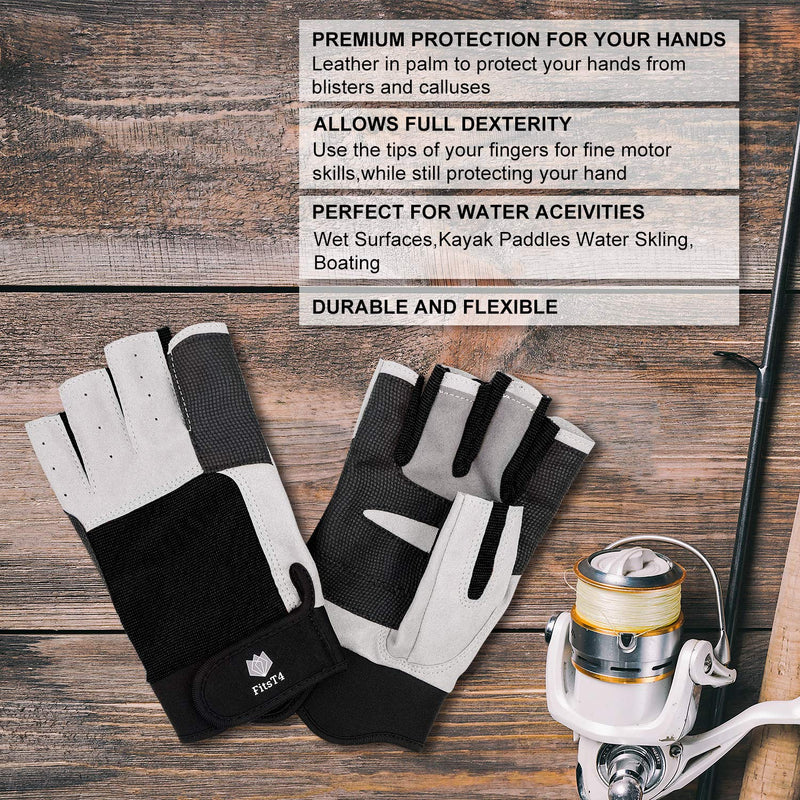 FitsT4 Sailing Gloves 3/4 Finger and Grip Great for Sailing, Yachting, Paddling, Kayaking, Fishing, Dinghying Water Sports for Men and Women black Medium - BeesActive Australia
