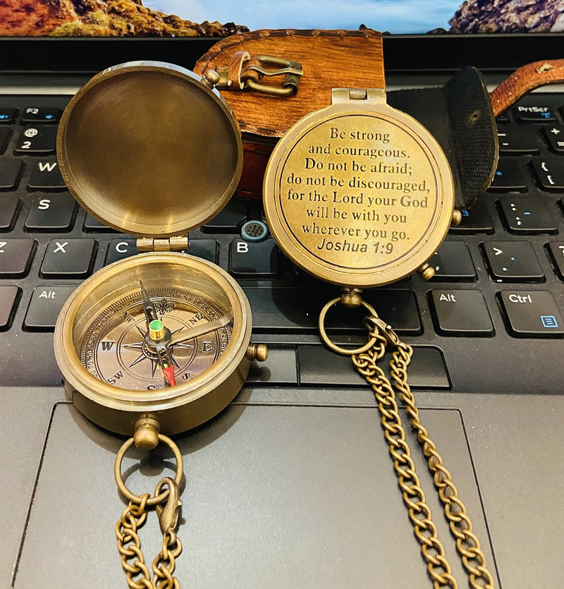 2" Brass [BeStrong ] Engraved Pocket Compass with Case, Brass Nautical Navigational Tool Uses for Traveling, Hiking, Tracking, Showpiece As Home Decor Item Sold by A&U Enterorises - BeesActive Australia