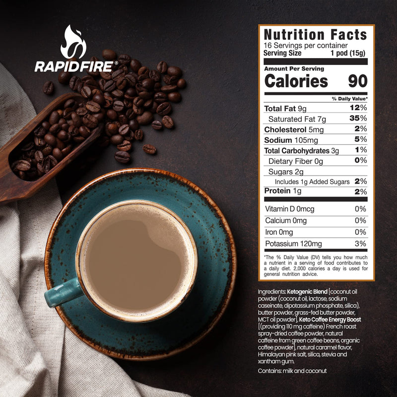 Rapidfire Caramel Macchiato Ketogenic High Performance Keto Coffee Pods, Supports Energy & Metabolism, Weight Loss Diet, Single Serve K Cup, Brown, 16 Count (Packaging May Vary) - BeesActive Australia