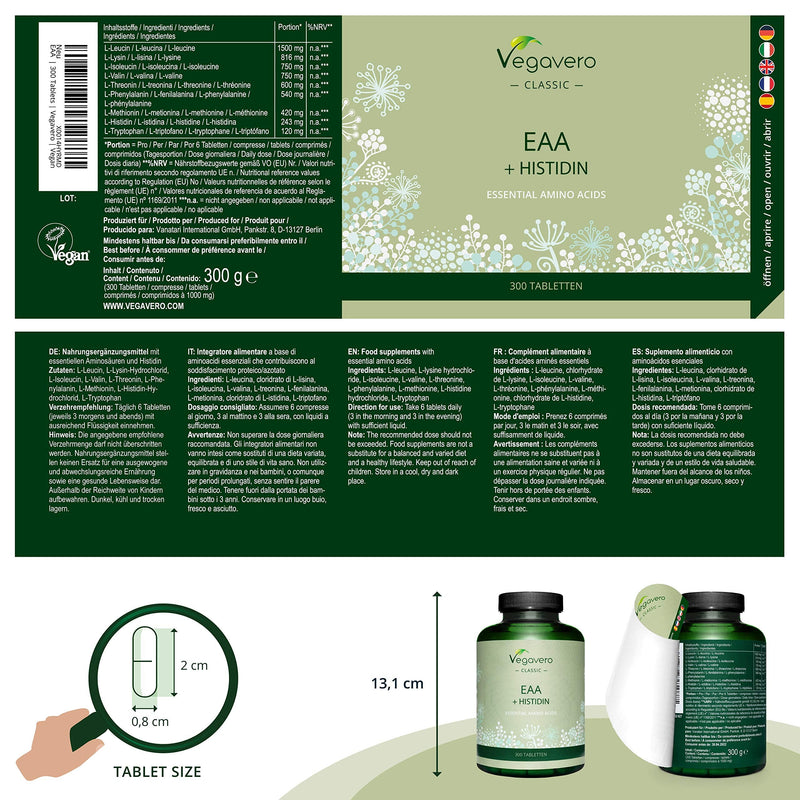 Essential Amino Acids (EAA) Vegavero® | 100% Natural from Fermentation | 300 Vegan Tablets | NO ADDITIVES - BeesActive Australia
