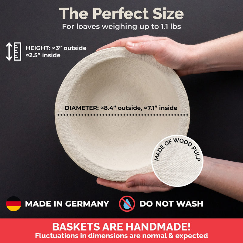 Bulka Banneton Bread Proofing Basket Spruce Wood Pulp Round 8" Plane, Sourdough Bread Baking Supplies Brotform - Non-Stick Dough Proving Bowl, Gifts for Bakers making Artisan Loaves, Made in Germany. Plane 500g - BeesActive Australia