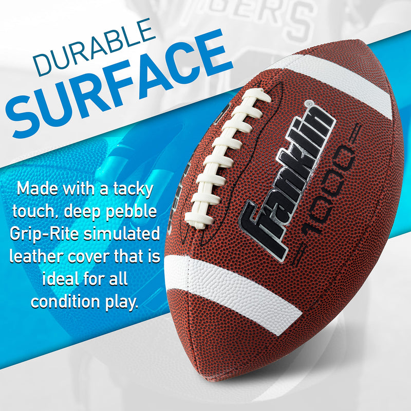 Franklin Sports Youth Footballs - Junior + Pee Wee Kids Footballs - All-Weather Synthetic Leather Outdoor Footballs - Extra Grip 1000 Footballs for Kids - 1 Packs + 12 Football Team Packs Brown 1 Inflated Football - BeesActive Australia