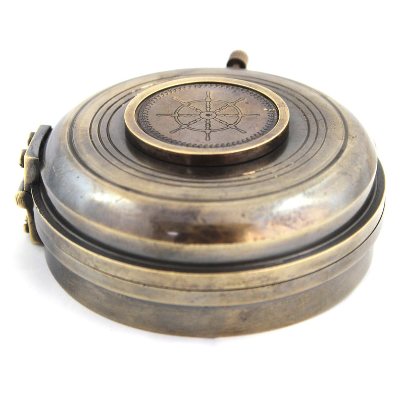Nautical Ship Compass Wooden Box Compass & Watch Vintage Gift Round - BeesActive Australia