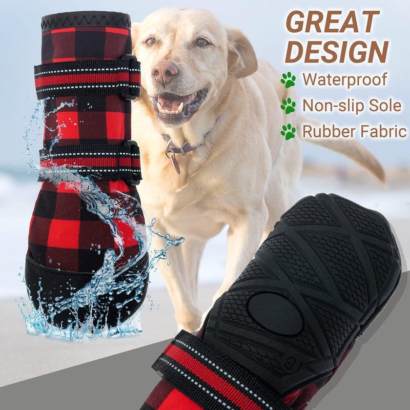 FLYSTAR Dog Shoes for Medium, Large Dogs, Waterproof Reflective Adjustable Winter Dog Boots, Anti-Slip Rain/Snow Outdoor Warm Dog Shoes Paw Protector for Running, Hiking, Walking,etc. 7# (paw width: 1.9"-2.7") - BeesActive Australia