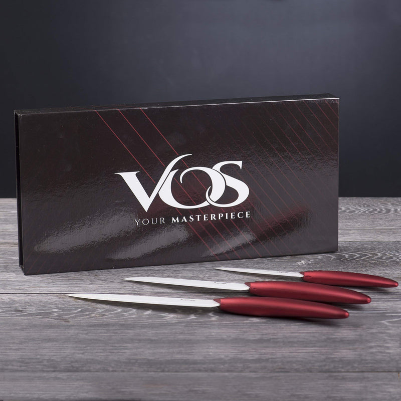 Vos Ceramic Knife Set, Ceramic Knives Set For Kitchen, Ceramic Kitchen Knives With Covers, Ceramic Paring Knife 4", 5", 6" Inch Red 3 Pcs - BeesActive Australia
