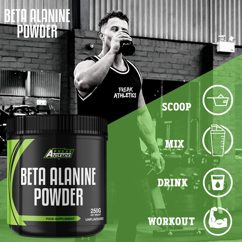 Beta Alanine Powder 250g by Freak Athletics - Premium Beta Alanine Supplement for Strength & Endurance - Suitable for Men & Women - UK Made - BeesActive Australia