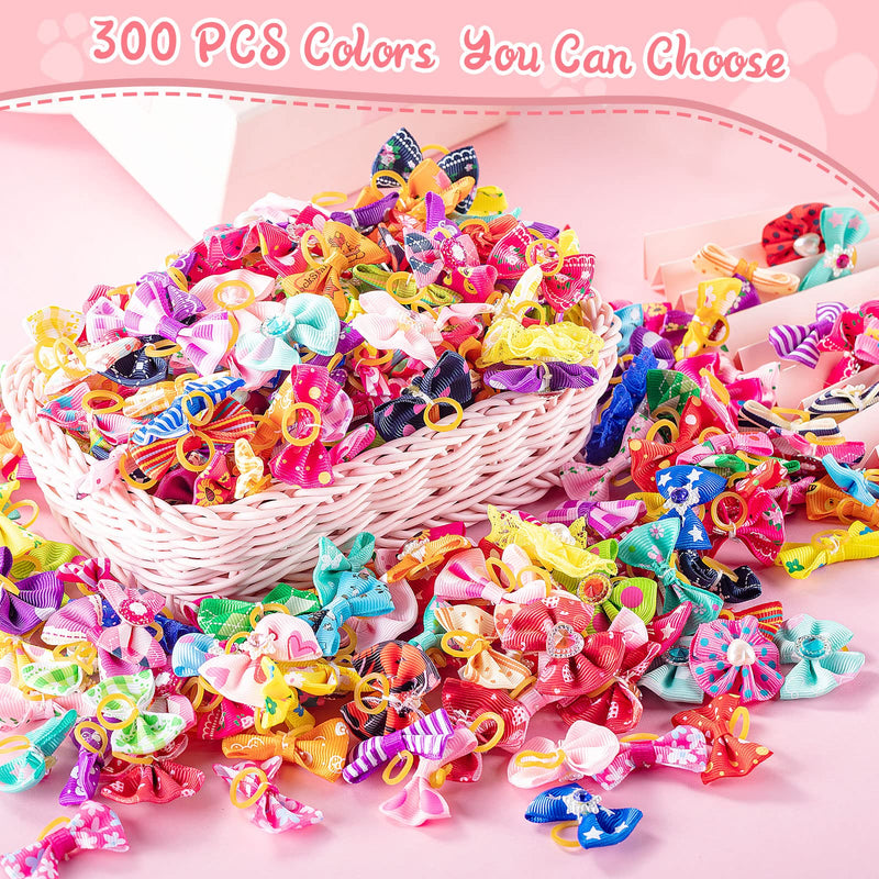 Reginary 300 Pcs Dog Bows Grooming Cute Dog Hair Bows Girl with Rubber Bands Small Puppy Bowknots Colorful Hair Accessories for Dogs Puppies Pets - BeesActive Australia