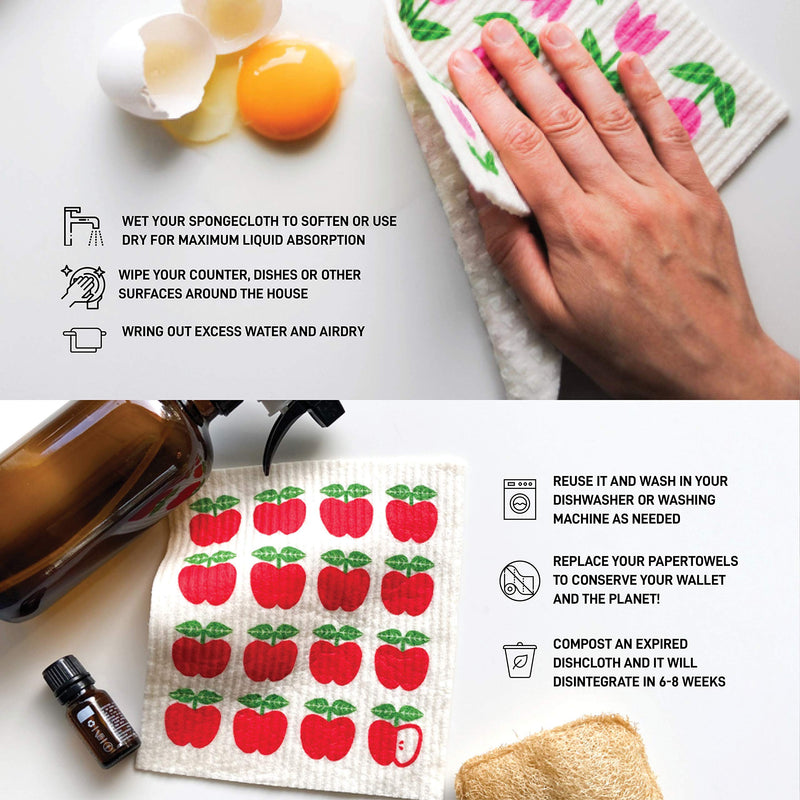 Nordhus Design Swedish Dishcloths for Kitchen 10 Pack Reusable and Replace Paper Towels, Sponges and Dish Rags - Eco Friendly, Biodegradable, Absorbent and Quick Drying Cellulose Cloths Scandinavian Retro - BeesActive Australia