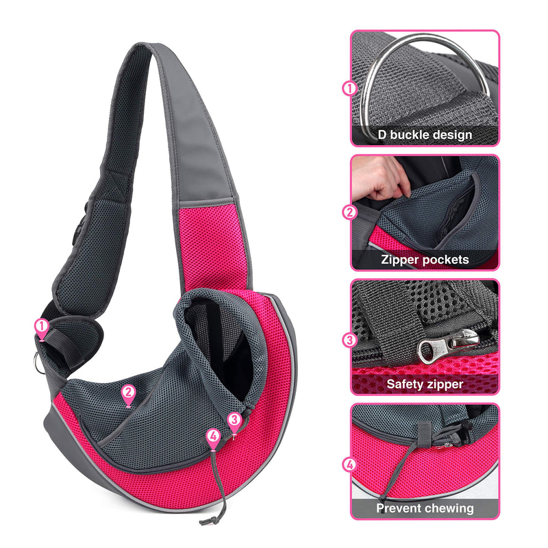 WOYYHO Pet Dog Sling Carrier Puppy Sling Bag Small Dogs Cats Carrier Adjustable Strap Mesh Hand Free Dog Satchel Carrier for Outdoor Travel ( M ( up to 10 lbs ) , Pink ) - BeesActive Australia