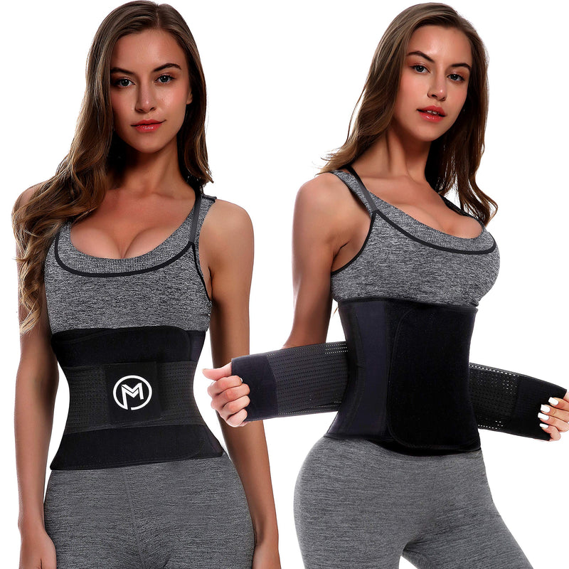 Waist Trimmer Trainer Belt for Women Men Sport Sweat Workout Body Shaper Sauna Black M (Waistline 31"-42") - BeesActive Australia