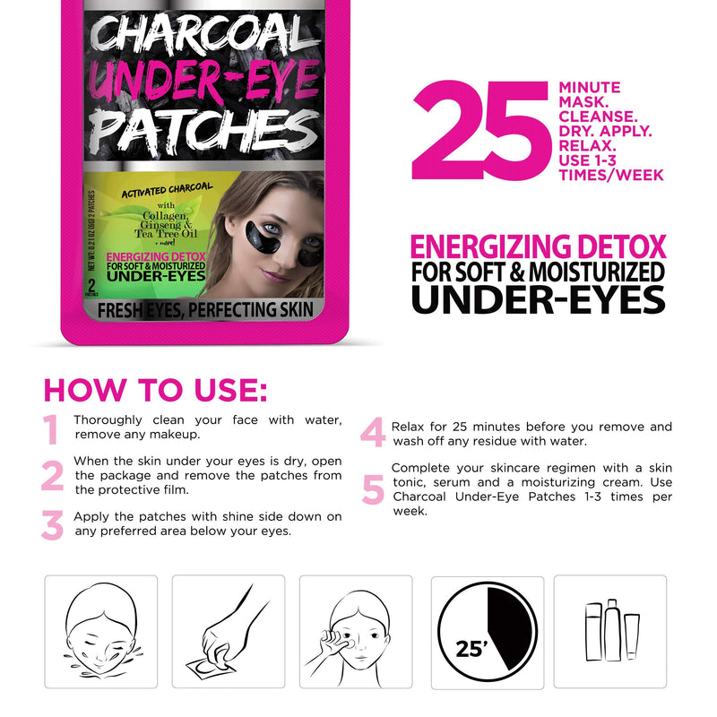 Biovène Charcoal Under-Eye Patches, Pack of 12 (0.21 oz ea.) Energizing Detox for Soft and Moisturized Under-Eyes. With Activated Charcoal, Collagen and Chamomile - BeesActive Australia