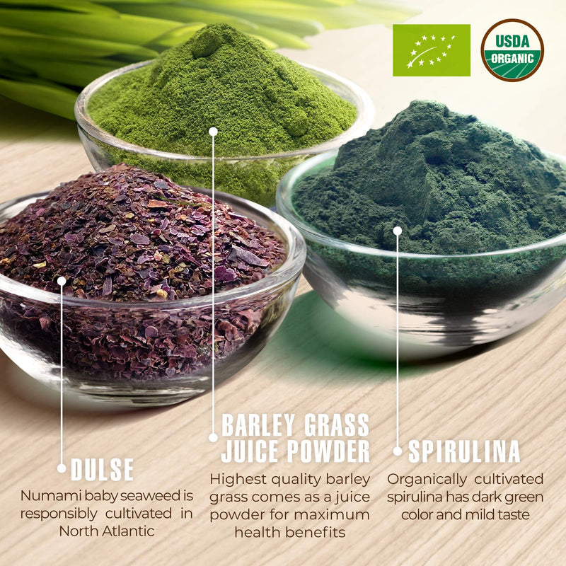 Detox Organic Smoothie Powder with Healthy Spirulina, Atlantic Dulse and Barley Grass Juice Powder, Premium Quality superfood from Europe - BeesActive Australia