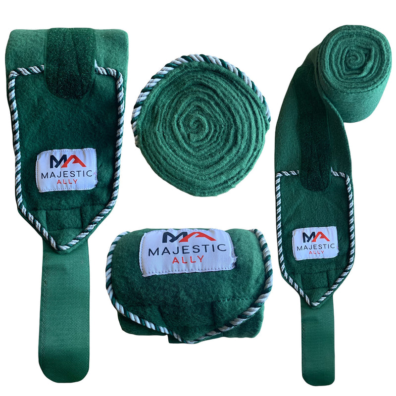 Majestic Ally Fleece Polo Leg Wraps with Braided Rope for Horses - Set of 4-5" X 10' Hunter Green - BeesActive Australia