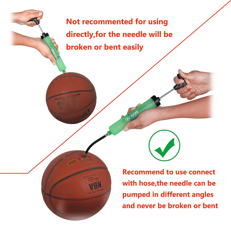Skoloo 10" Portable Hand Air Ball Pump Inflator Kit with Needle, Nozzle, Extension Hose for Soccer Basketball Football Volleyball Water Polo Rugby Exercise Sports Ball Balloon Swim Inflatables Green - BeesActive Australia