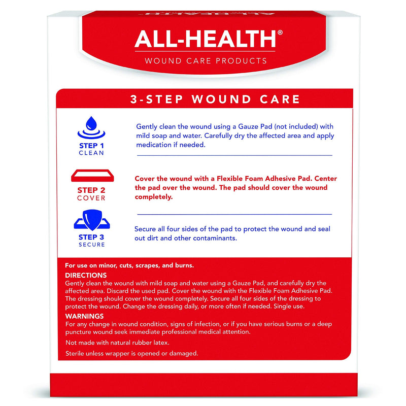 All Health Flexible Foam Adhesive Pad, 10 Pads, 3.5 in x 4.5 in, 8 Hour Protection | Waterproof Bandage for Covering Wounds - BeesActive Australia