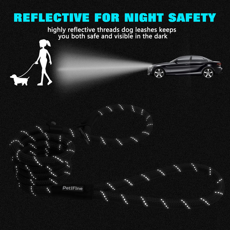 PetiFine 6 FT Slip Lead Dog Leash, Full Reflective Dog Training Leash, Heavy Duty Adjustable Pet Nylon Slip Rope Lead for Small Medium Large Dogs 3/8" x 6 FT Black - BeesActive Australia