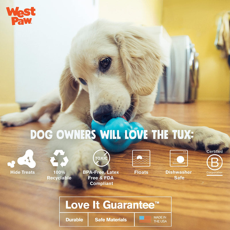 West Paw Zogoflex Tux Treat Dispensing Dog Chew Toy – Interactive Chewing Toys for Dogs – Dog Enrichment Toy– Dog Games for Aggressive Chewers, Fetch, Catch – Holds Kibble, Treats, Made in USA Large Aqua Blue - BeesActive Australia
