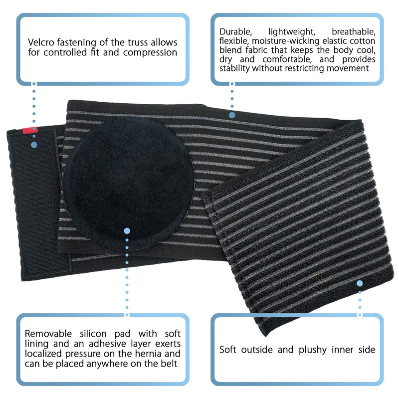 ORTONYX Premium Umbilical Hernia Belt for Men and Women / 6.25" Abdominal Binder with Hernia Support Pad - Navel Ventral Epigastric Incisional and Belly Button Hernias - Black OX5241-L/XL L/XXL (35"-52") - BeesActive Australia