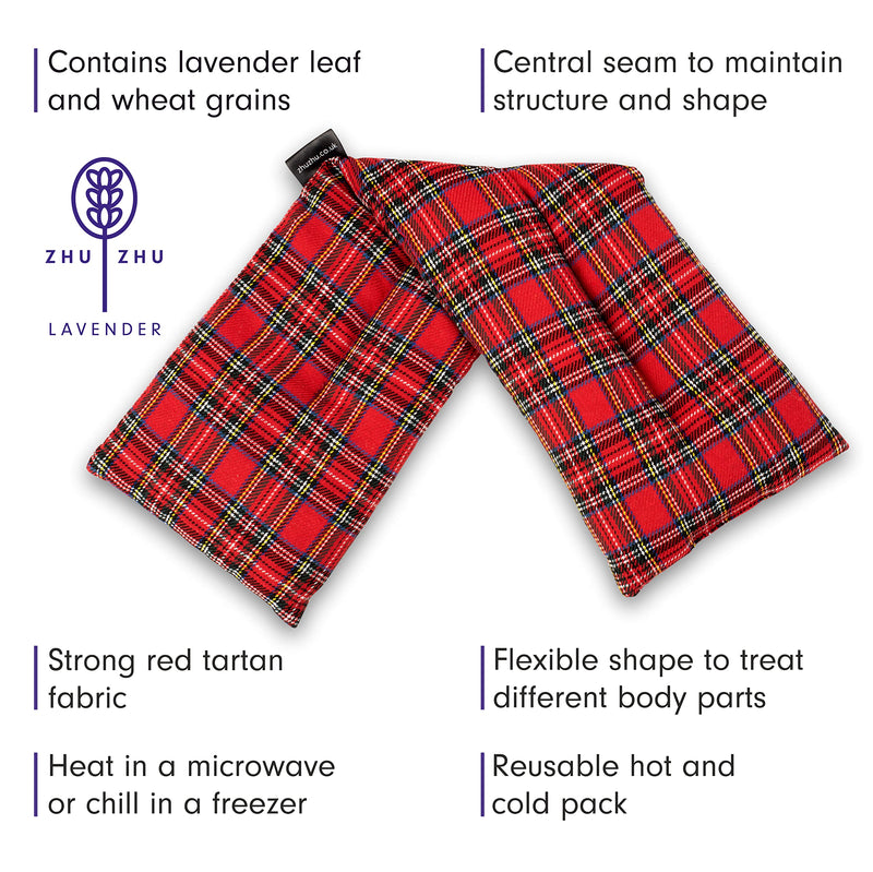 Zhu-Zhu Lavender Body Wrap - Microwavable Wheat Bag - Red Tartan Microwave Heat Pack - Natural Pain Relief Heat Therapy Pad - BeesActive Australia