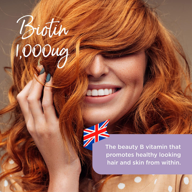 Healthspan Biotin 1,000?g (6 Months Supply) | Vitamin B for Healthy Hair & Skin | Supports Macronutrient Metabolism | One-a-Day Tablets | Vegan - BeesActive Australia