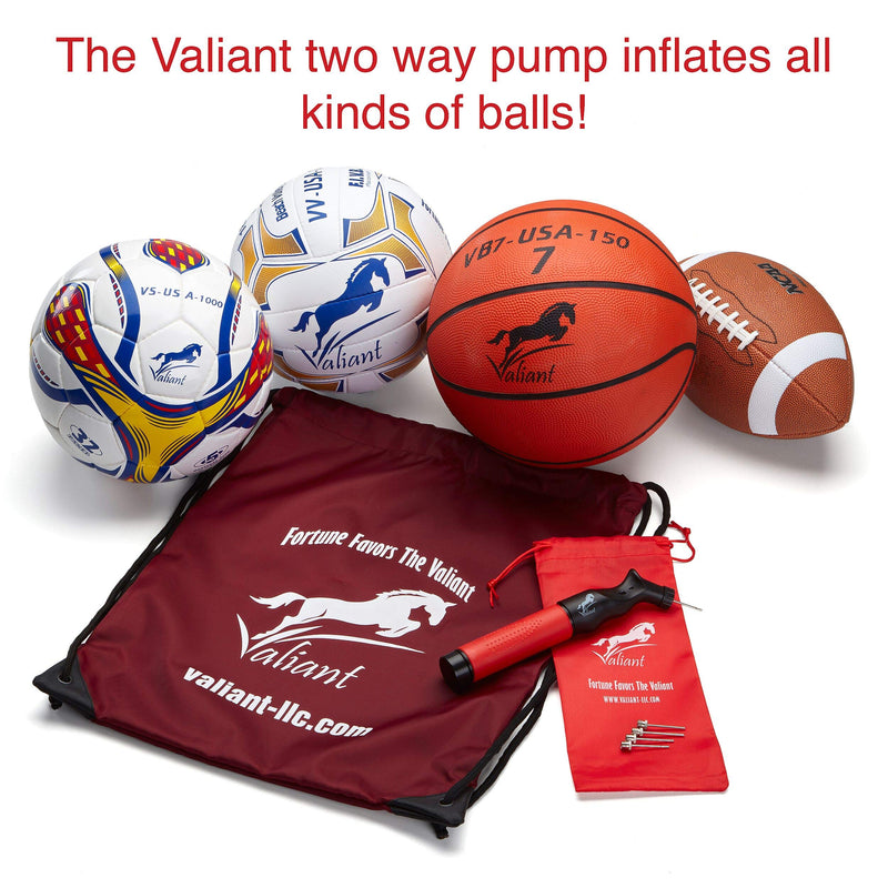 Valiant Sports Ball Pump Inflator with 5 Needles (Pin) and Pouch, Dual Action Hand Held Portable Air Pump with pins to Inflate Soccer Ball, Football, Volleyball, Rugby-Ball, Netball and Basketball - BeesActive Australia